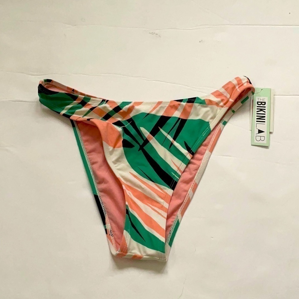 The Bikini Lab tropical pink green bikini bottoms Large NWT